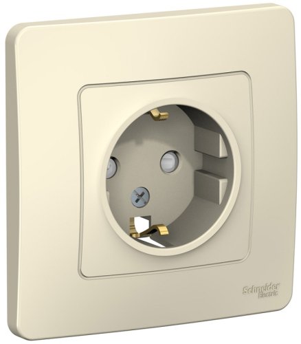 Розетка с заземлением с рамкой Systeme Electric Blanca 1-м. шторки молочный картинка